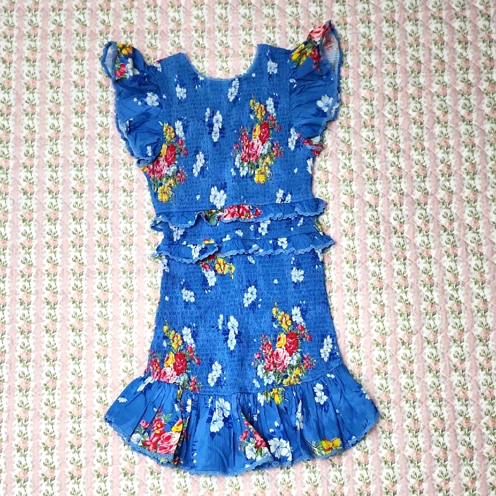 Loveshackfancy ๐ Sonora Smocked Floral Blue Ruffle Dress S - Picture 13 of 16